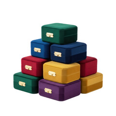 Obraz premium Colorful Stacked Velvet Jewelry Gift Boxes