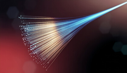 Glowing fiber optics transmit data with cinematic lighting on a modern background