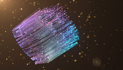 Abstract cube glows with vibrant colors against a cosmic background digitally rendered