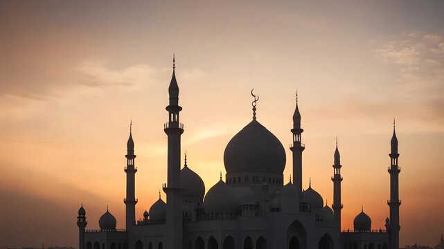 mosque silhouette sunset minarets domes architecture