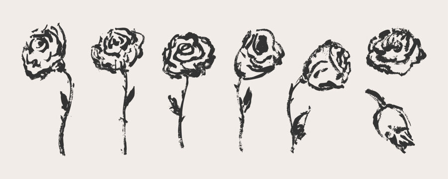 A set of roses painted with a brush