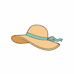 Elegant Straw Sun Hat With Blue Ribbon Accent Isolated On White Background Summer Fashion Accessory