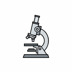 Gray Laboratory Microscope With Multiple Lenses and Slide Stage on White Background Detailed Scientific Equipment Illustration