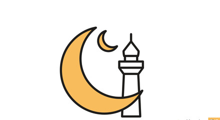 Obraz premium Islamic Crescent Moon and Minaret Icon