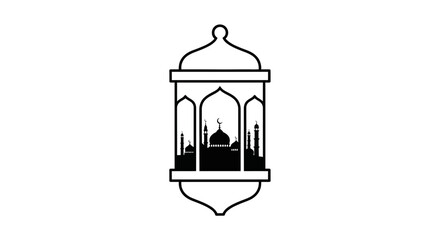 Obraz premium Islamic Lantern Silhouette with Mosque and Minarets