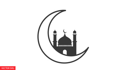 Obraz premium Mosque Silhouette Crescent Moon Islamic Symbol Vector