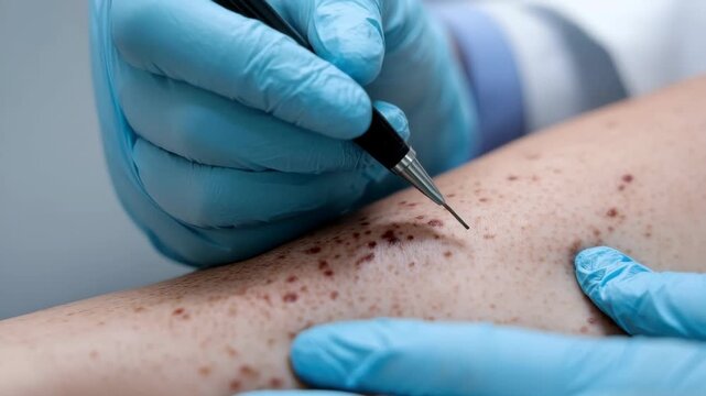 Medical professional performs skin testing on a patient's arm in a clinical setting during daytime hours