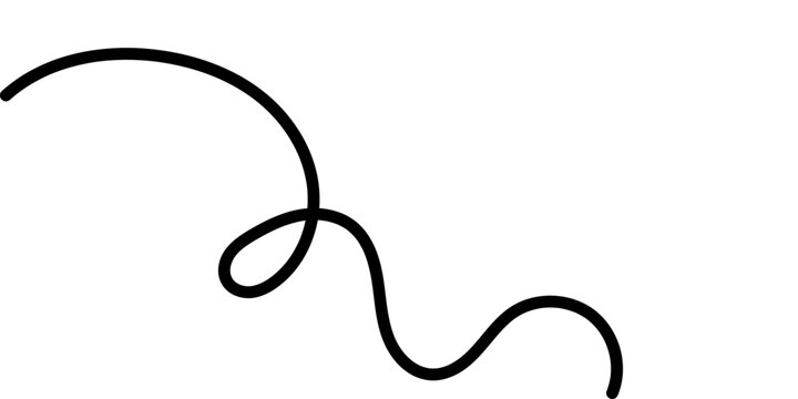 Tangled thread creates continuous abstract pattern with loops and spirals. Black hand-drawn doodle on white background. Perfect vector graphic for modern creative projects and borders.