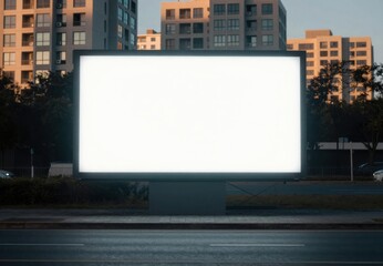 Blank Billboard Mockup Against Cityscape at Dusk Offering Advertising and Marketing Opportunities, Ideal for Presentations