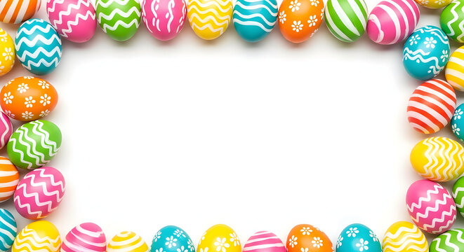 Patterned Easter eggs row in pastel colors with zigzag background