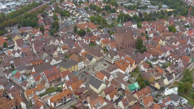 Aerial view around the old town city of  Weil der Stadt, Germany Baden-Wurttemberg ona cloudy summer day