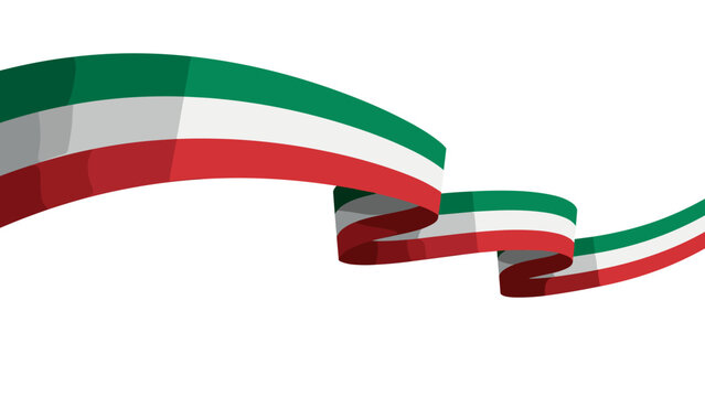 Curved italian flag ribbon on white background