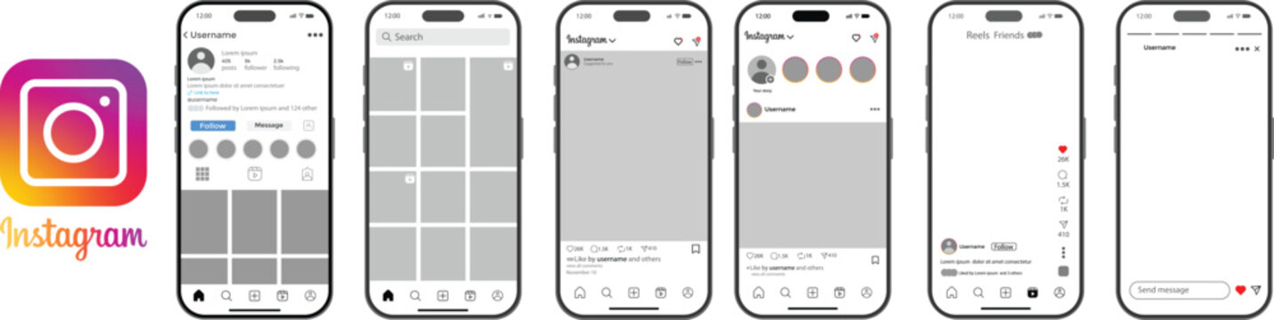 new update instagram post mock up, Instagram mockup with mobile phone. updated grid size. New Instagram Post, Reels, profile, home, and Story. Screen interface on Iphone smartphone. Latest update soci