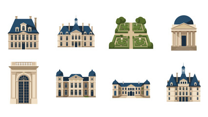 Classic european architecture: elegant mansion and garden designs