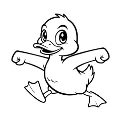 Line Happy Duck Illustration Character Vector Logo Template