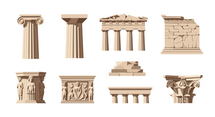 Obraz premium Classic architecture elements: greek and roman columns in flat style
