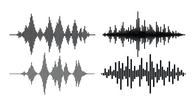Sound wave visualizations abstract black waveforms on a white background