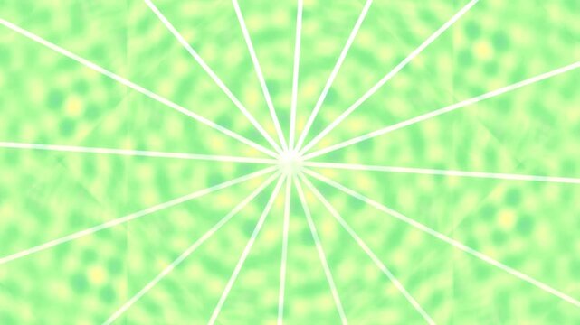 A vibrant graphic design featuring a pastel orange and pink pattern radiating from a central white point, with white lines extending outward