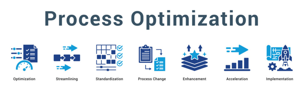 Process Optimization  Modern and clean web banner illustration vector featuring thematic icons
