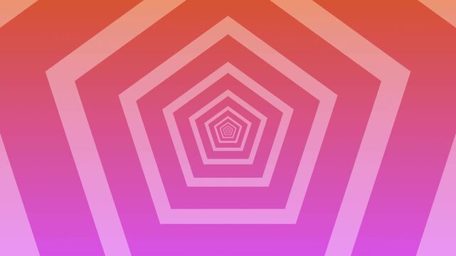 Pentagon zooming and looping with pink and orange background, 4K.