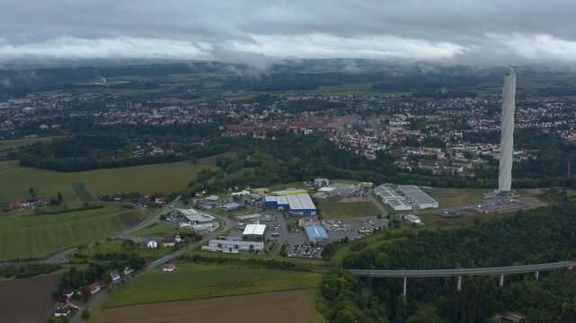 Aerial view beside the old town  city Rottweil on a cloudy noon in summer in Germany  Time lapse