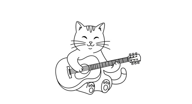 Adorable cartoon cat serenading with an acoustic guitar in a charming design