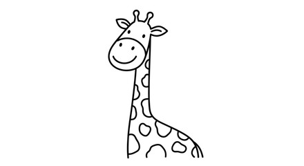 Adorable hand-drawn giraffe illustration with a charming smile perfect for children's designs © Saipur