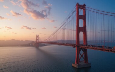 Obraz premium Stunning Golden Gate Bridge at Sunset Over Calm Waters in San Francisco