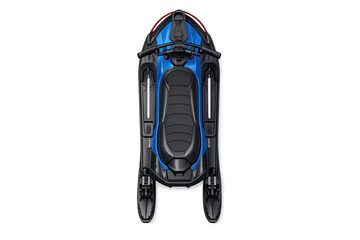 Naklejka premium Modern blue and black personal watercraft viewed from directly above on a black background