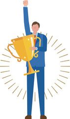 トロフィーを持つビジネスマン