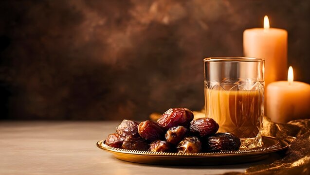 Traditional Iftar Serving with Dates, Milk and Candles