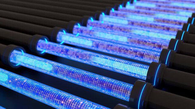 Digital data pipeline with binary code, Cyber technology data communication. 3D Render