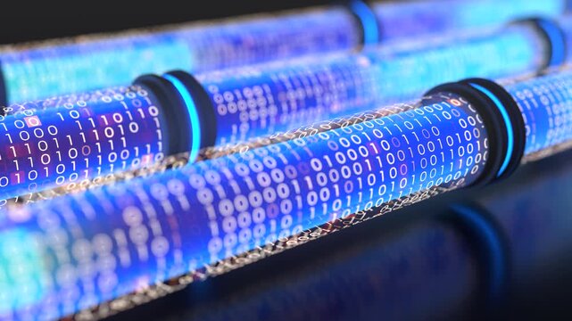 High speed data transmission concept with glowing blue technology. 3D Render