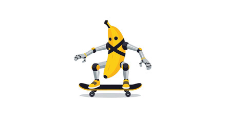Fototapeta premium Banana Robot Skater on White Background.
