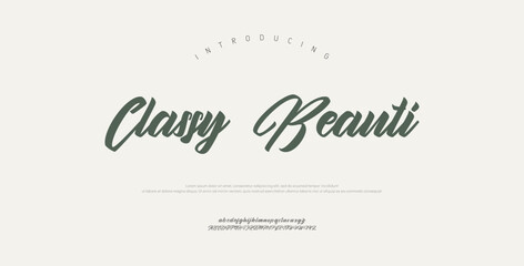 Obraz premium Classy Beauti, Script Minimal luxury font alphabet logo. Typography beauty fashion elegant minimalist serif italic fonts decorative wedding vintage retro logos. vector illustration 
