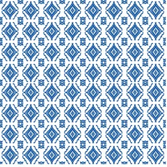 Obraz premium Blue and White Ikat Diamond Tribal Pattern