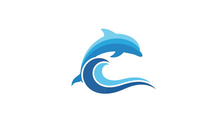 Obraz premium Blue Dolphin Leaping Over Ocean Wave Logo Design.