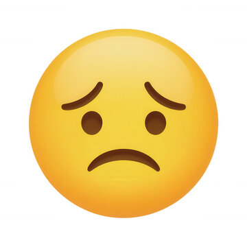 Sad face emoji with yellow and orange gradient isolated on a transparent background