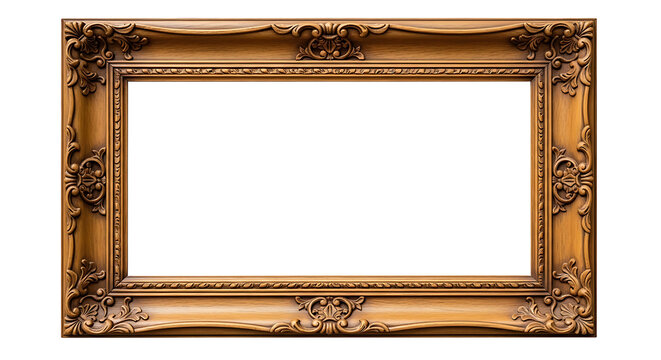 Ornate gold vintage empty picture frame isolated on transparent background high resolution png cutout
