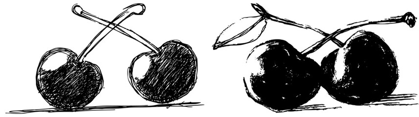 Blossoming cherry pair, simple primitive illustration