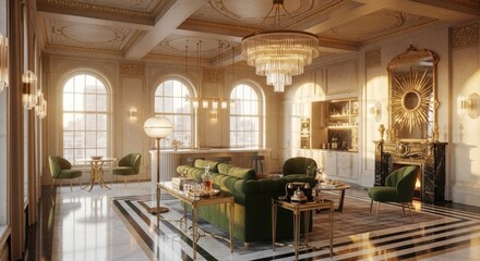 Elegant interior design of a luxurious living room with a classic style