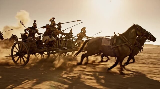 Chariots in Battle Racing Across the Desert Sands