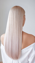 Obraz premium Long Straight Platinum Blonde Hair Back View