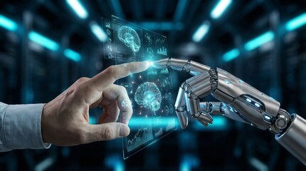 Human and Robotic Hand Interacting with 3D Holographic Data Interface and AI Technology