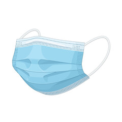 Light blue surgical face mask with white elastic straps isolated on transparent background