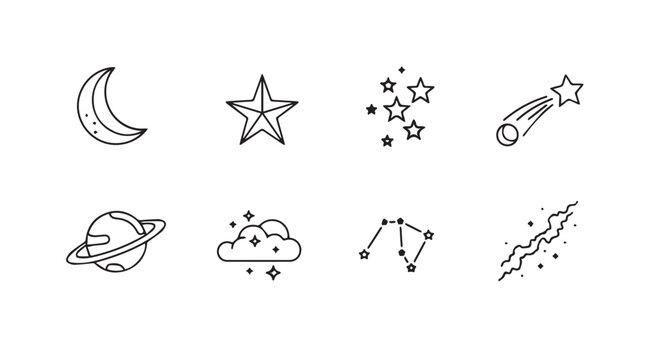 Cosmic Icons Collection: Moon, Stars, Planet, Cloud, Constellation, Comet
