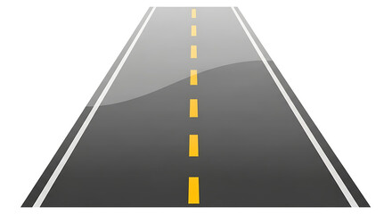 Asphalt road with yellow markings and white lines isolated on transparent background