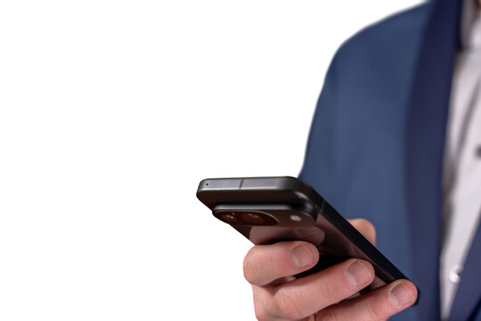 Businessman Using Smartphone For Mobile Communication And Digital Business Management Concept. Transparent png, cut out