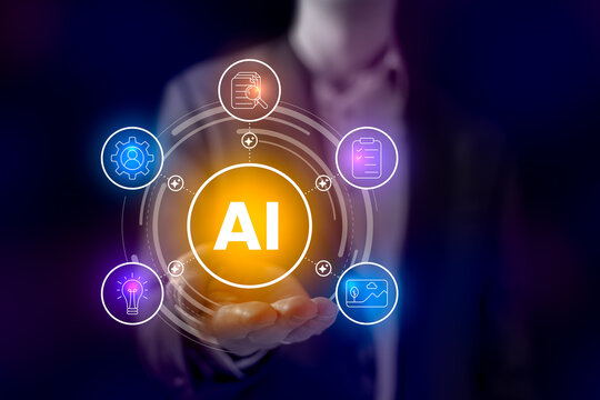 Implementing Artificial Intelligence In Company Operations, AI Capabilities And Services, Image Generation, Information Research, Innovative Ideas And Skill Development Concept