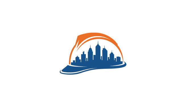 Construction Hard Hat with City Skyline Logo Design.